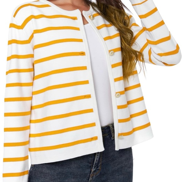 Latahuo Sweaters - Latahuo - Yellow and White Striped Cardigan